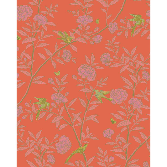 127/4021-CS COLE & SON ROSEBERRY WITH BIRDS VERMILLION