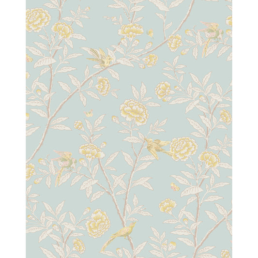 127/4023-CS COLE & SON ROSEBERRY WITH BIRDS P BLUE