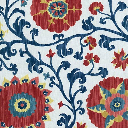 1327001 FERGANA EMBROIDERY PRINT Prussian Schumacher Fabric