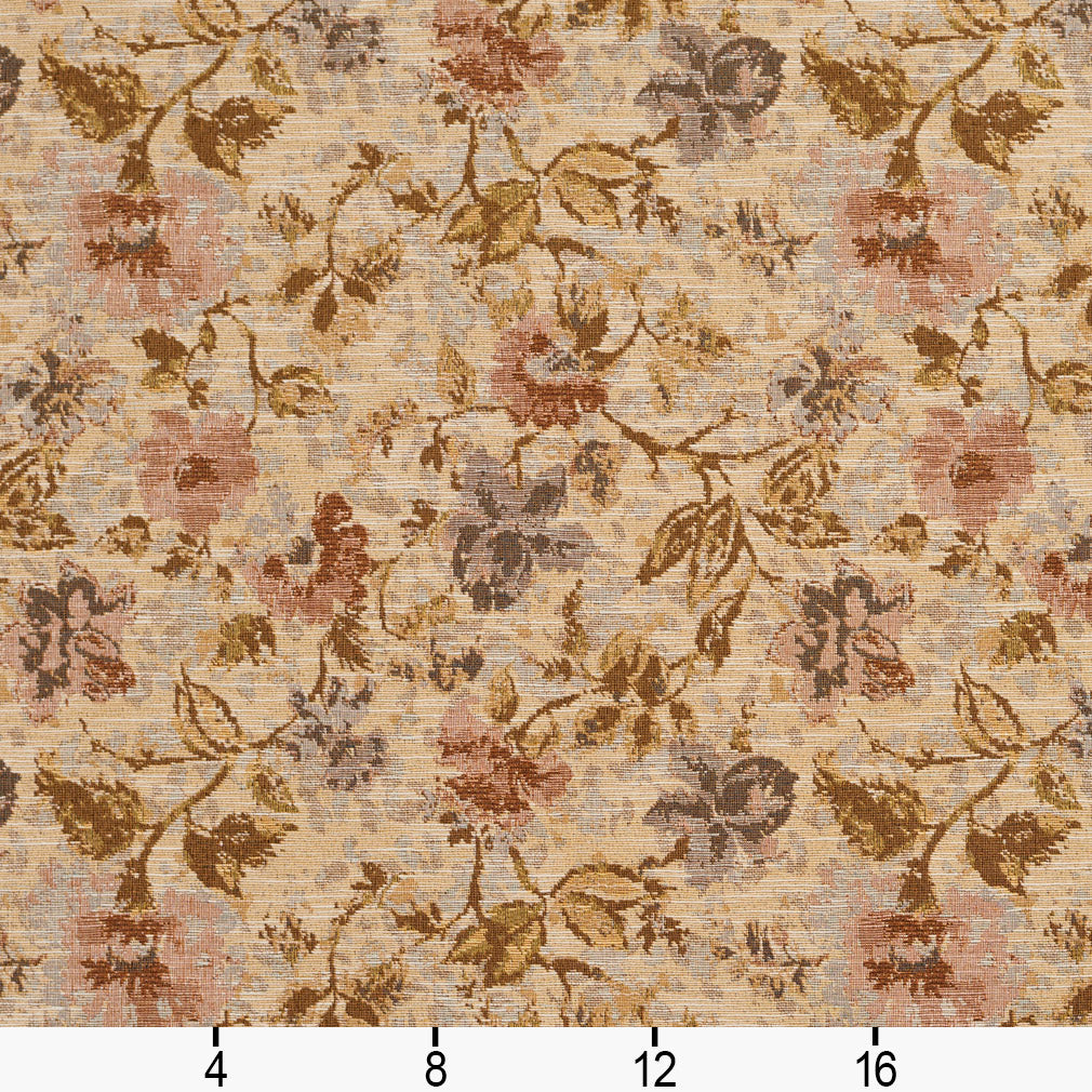 1521 Floral Antique Orange & Rust Charlotte Fabrics