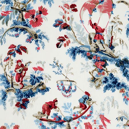 172853 PLAISIRS DE LA CHINE Bleu Rouge Schumacher Fabric