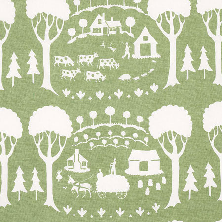 180880 FARM SCENE Green Schumacher Fabric