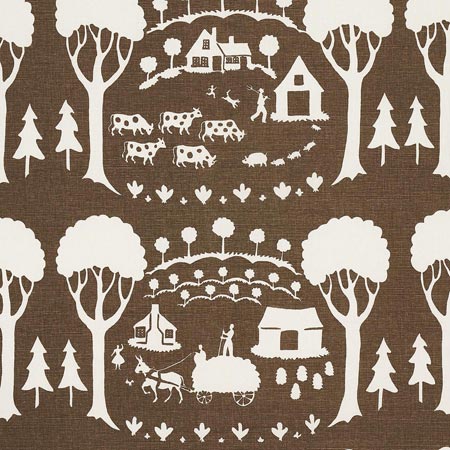 180881 FARM SCENE Brown Schumacher Fabric