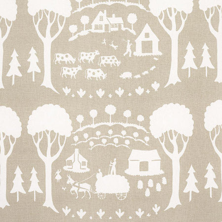 180882 FARM SCENE Neutral Schumacher Fabric