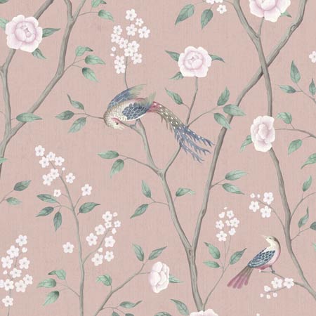 1901 PARADISE BIRDS Blush Shimmer Schumacher Wallpaper