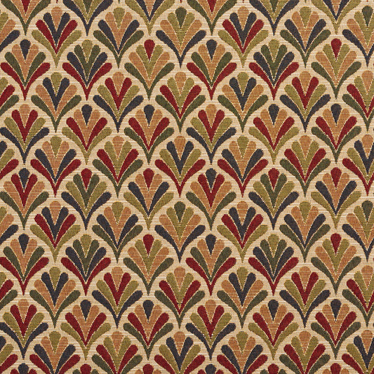 1976 Abstract & Geometric Ecru Fan Red & Burgundy Charlotte Fabrics