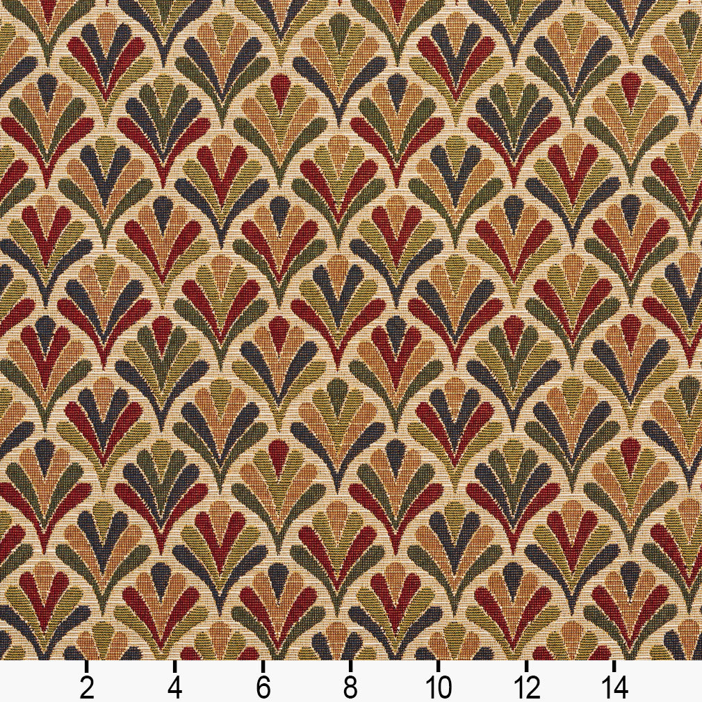 1976 Abstract & Geometric Ecru Fan Red & Burgundy Charlotte Fabrics