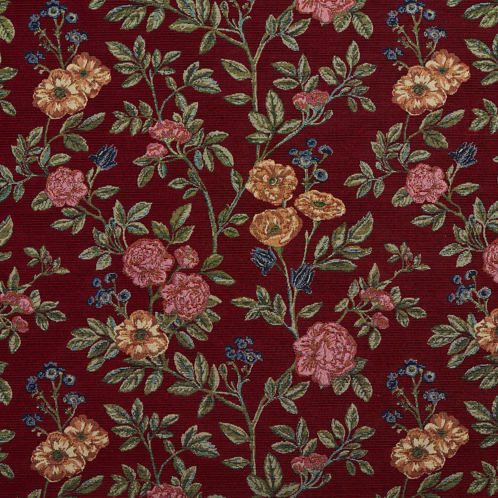1977 Floral Merlot Bouquet Red & Burgundy Charlotte Fabrics