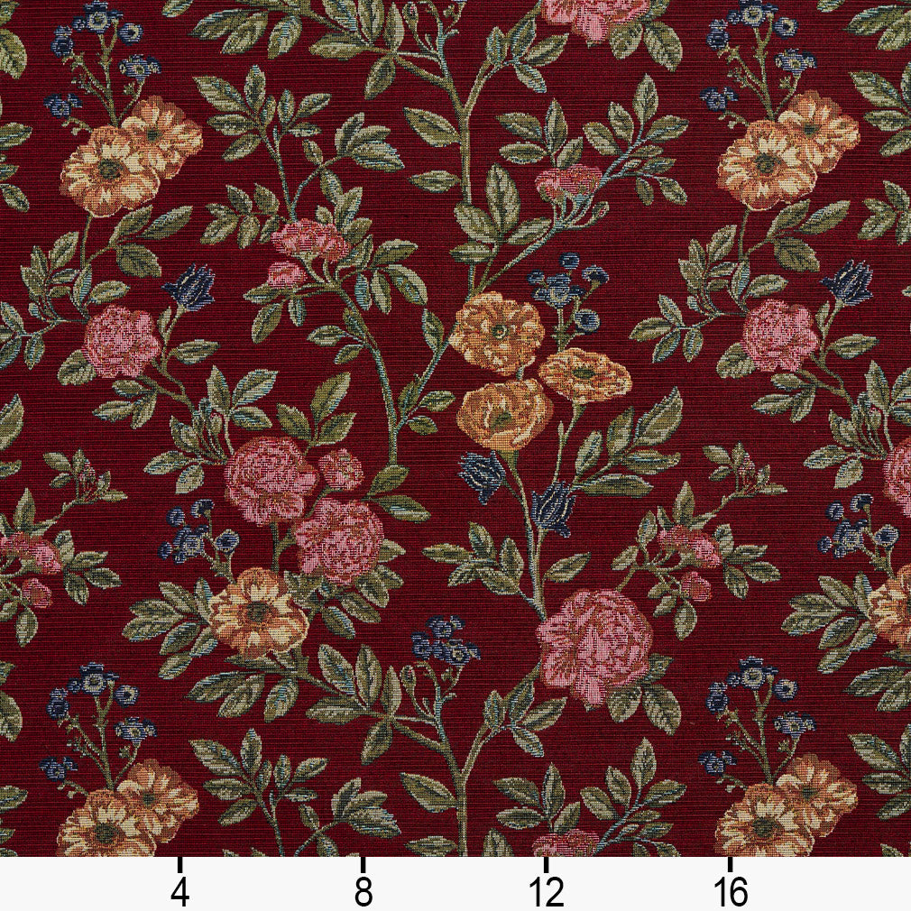 1977 Floral Merlot Bouquet Red & Burgundy Charlotte Fabrics