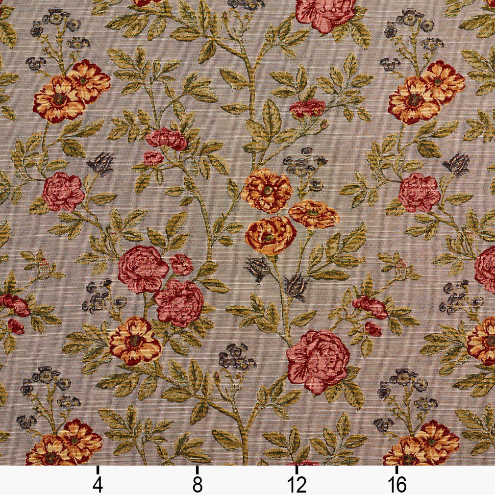 1978 Floral Heather Bouquet Blue,Orange & Rust,Pink Charlotte Fabrics