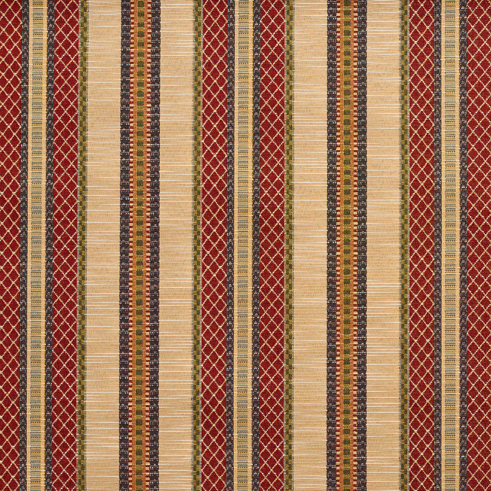1988 Stripe Ecru Stripe Blue,Red & Burgundy Charlotte Fabrics