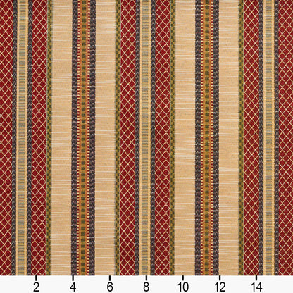 1988 Stripe Ecru Stripe Blue,Red & Burgundy Charlotte Fabrics