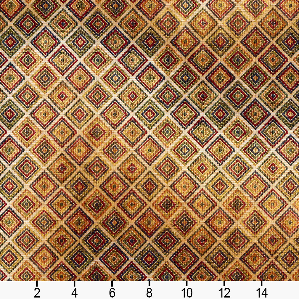 1992 Diamonds,Small Scale Ecru Red & Burgundy Charlotte Fabrics
