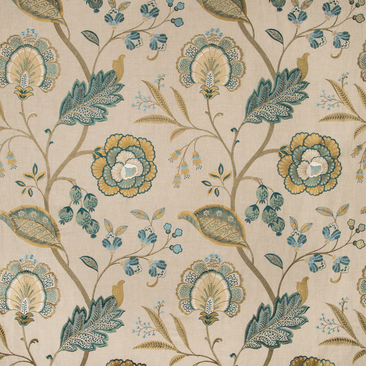 2019100-113 ASTON EMBROIDERY TEAL LEE JOFA Fabrics Drapery Upholstery