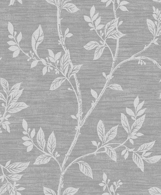 2231108 Etten Studios Essential Textures Wallpaper Leaf Trail Metallic Silver & Glass Beads