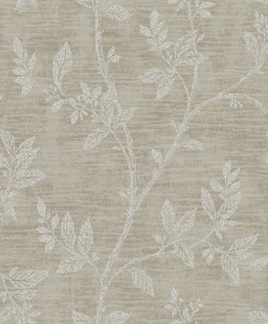 2231118 Etten Studios Essential Textures Wallpaper Leaf Trail Metallic Taupe & Glass Beads