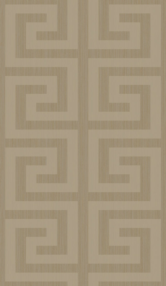 2232007 Etten Studios Essential Textures Wallpaper Greek Key Khaki & Metallic Champagne
