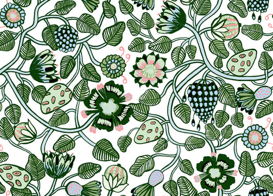 23332X Marimekko Marimekko Vol. 5 Wallpaper Pieni Tiara Emerald, Jade, and Light Blue