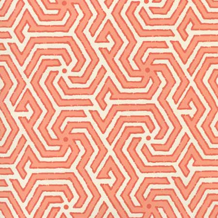 2520-05OWP MAZE REVERSE TWO COLORS Light Orange New Shrimp Quadrille Wallpaper