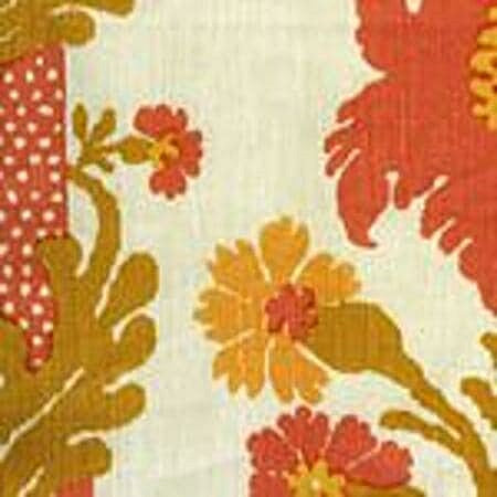 302044F-CU HENRIOT FLORAL Peach Gold on Ecru Quadrille Fabric