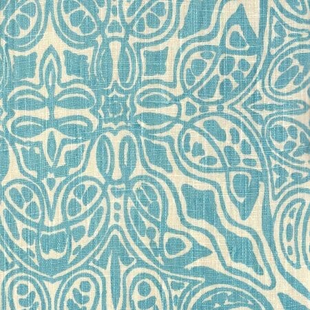 302259F SAN MICHELE Turquoise on Beige Quadrille Fabric