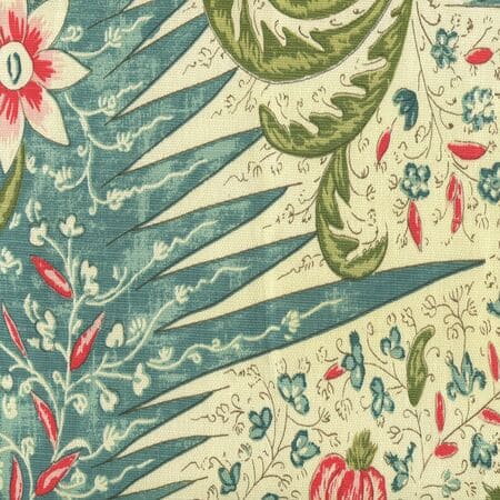 302650F Les Indiennes Multicolor Salmon Green Turquoise Quadrille Fabric