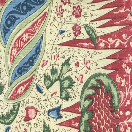 302651F Les Indiennes Multicolor Red Blue Olive Quadrille Fabric