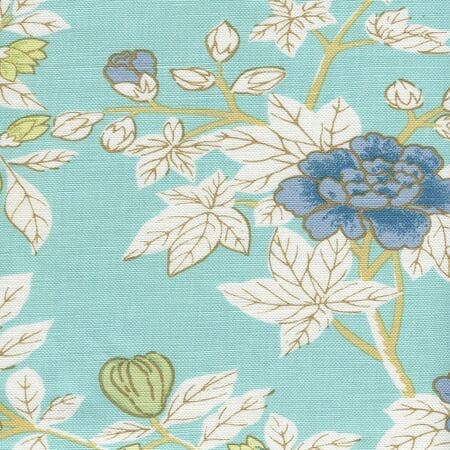 306062F HAPPY GARDEN Turquoise on White Quadrille Fabric