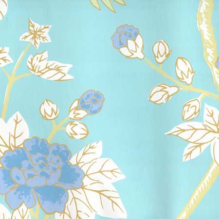 306062W HAPPY GARDEN Turquoise On White Quadrille Wallpaper