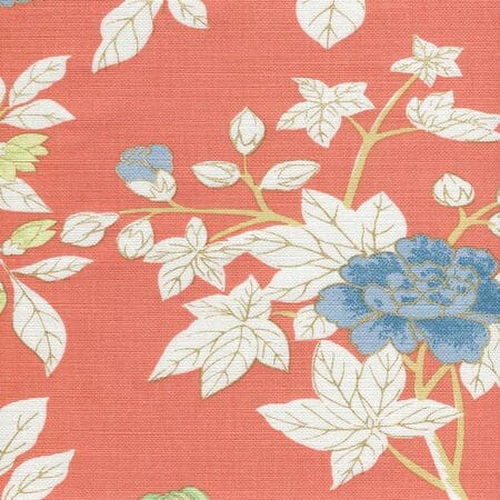 306063F HAPPY GARDEN Rust orange on White Quadrille Fabric