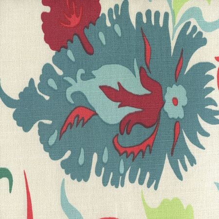 306225F UZBEK Multi Red Teal Blues Quadrille Fabric