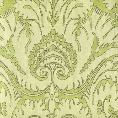 306240C-02 BORGHESE Brown Asperge Celadon on Cream Quadrille Fabric