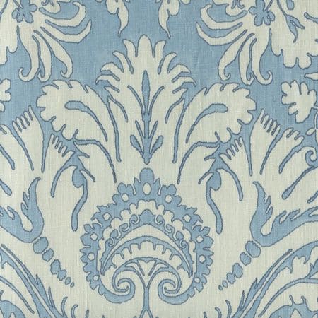 306247F-TAJ BORGHESE Navy Windsor Blue Sky on Cream Linen Quadrille Fabric