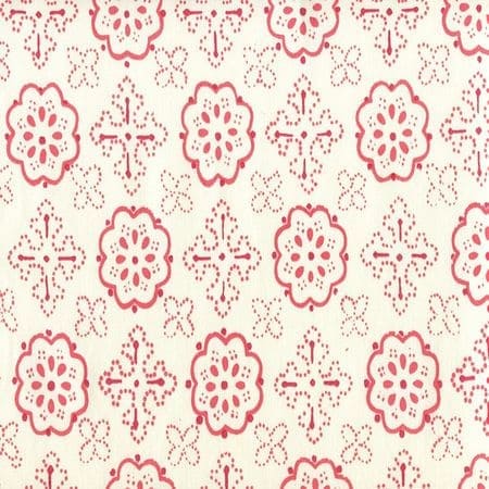 306305CTTN CRAWFORD Multi Reds on White Quadrille Fabric