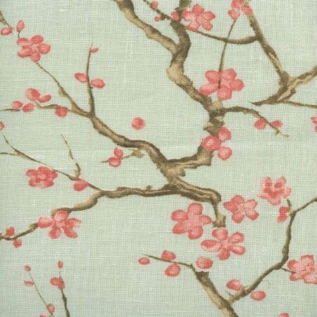 306500C-05 CHERRY BRANCH Pale Celadon on Curtain Linen Quadrille Fabric