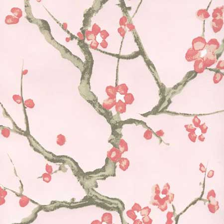 306500W-04WP CHERRY BRANCH Pale Pink Pink Taupe Brown Quadrille Wallpaper