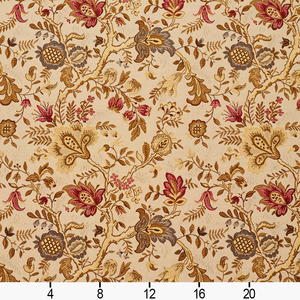 3660 Floral Florence Gold & Yellow,Red & Burgundy Charlotte Fabrics