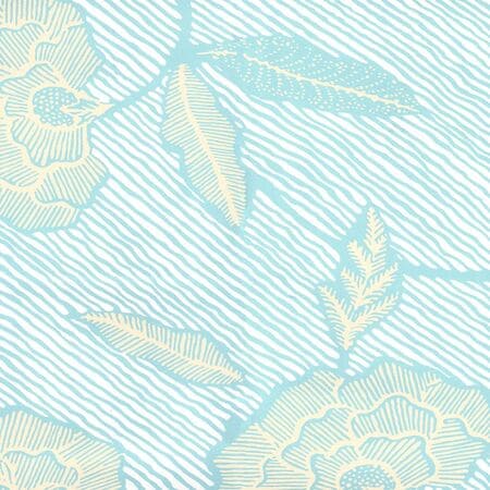 4060M-01WP FLORES II New Blue Cream On White Quadrille Wallpaper