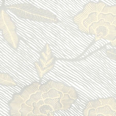 4060M-10WP FLORES II Gray Cream On White Quadrille Wallpaper