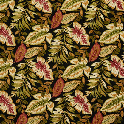 4630 Leaves,Tropical & Botanical Venice  Black,Coral & Peach Charlotte Fabrics
