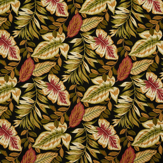 4630 Leaves,Tropical & Botanical Venice  Black,Coral & Peach Charlotte Fabrics