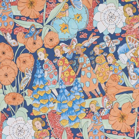 5013540 FAIRIE GARDEN Orange And Navy Schumacher Wallpaper