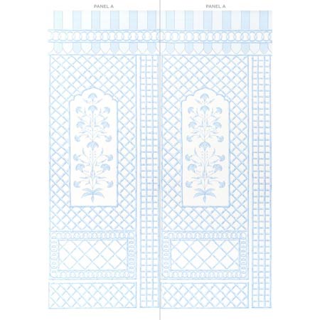 5014391 BAMBOO TRELLIS PANEL A Blue Schumacher Wallpaper