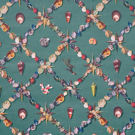 5014490 GROTTO TREILLAGE Multi On Teal Schumacher Wallpaper