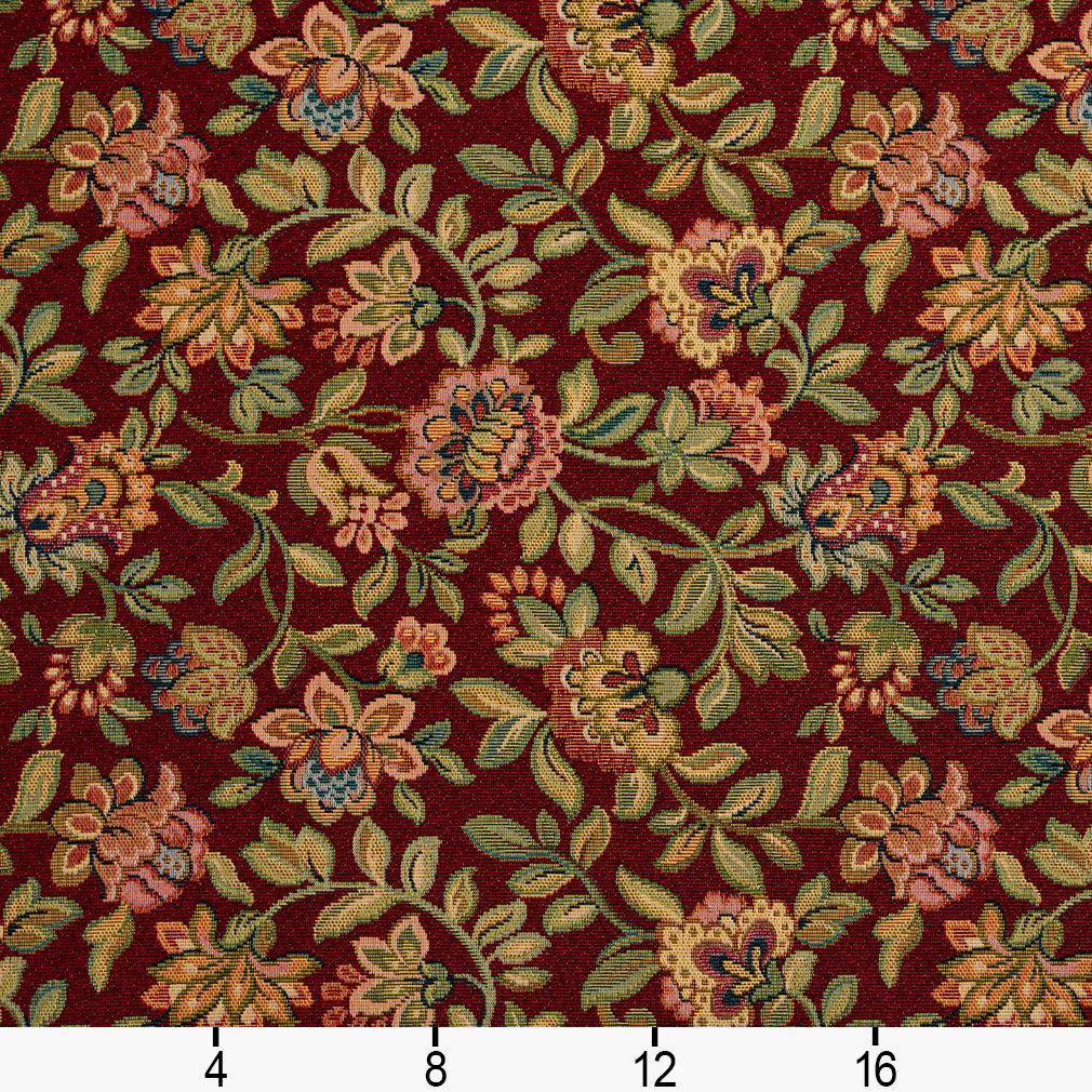 6431 Floral Garden Red & Burgundy Charlotte Fabrics