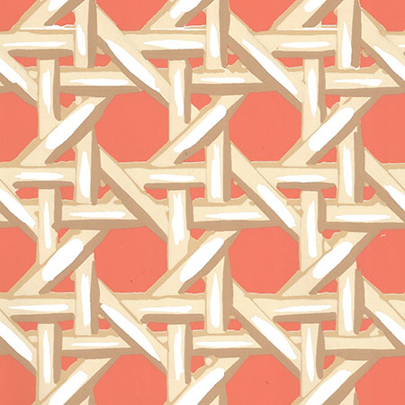 6480WP-03 CLUB CANE Cream Taupe Peach Quadrille Wallpaper