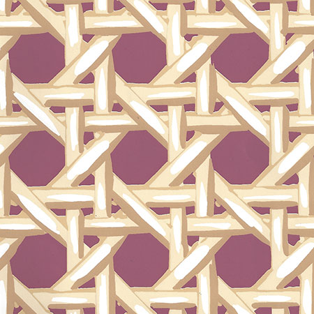 6480WP-06 CLUB CANE Cream Taupe Eggplant Quadrille Wallpaper