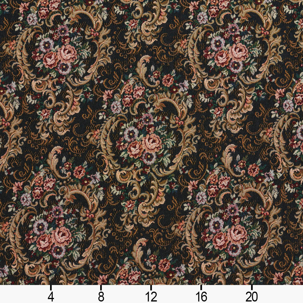 6642 Floral Isabella Black Charlotte Fabrics