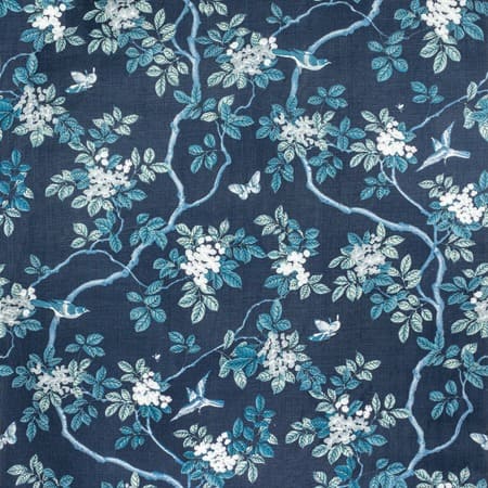 Birds And Butterfly Herringbone 44 Riptide Stout Fabric