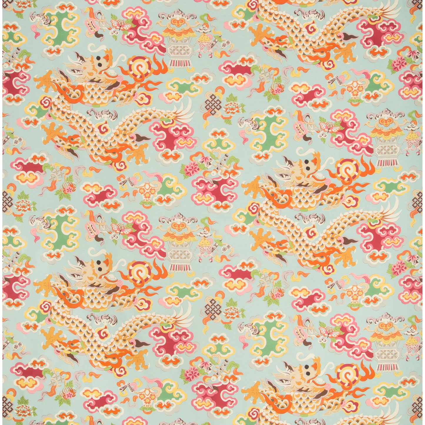 8019140-137 MING DRAGON PRINT AQUA BRUNSCHWIG & FILS